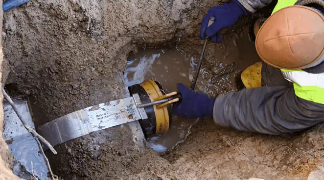 Technician performing underground drainage repair for foundation protection and gutter systems in Bloomington, IN